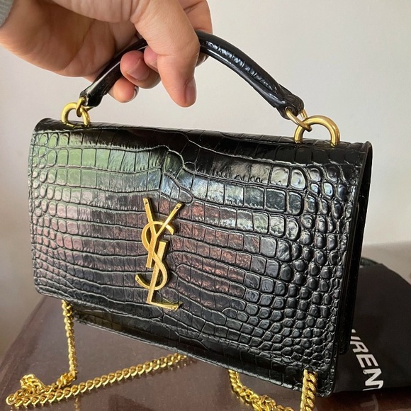 YSL Sunset Black Crocodile Embossed Leather 2,020$ - Picture 11 of 12